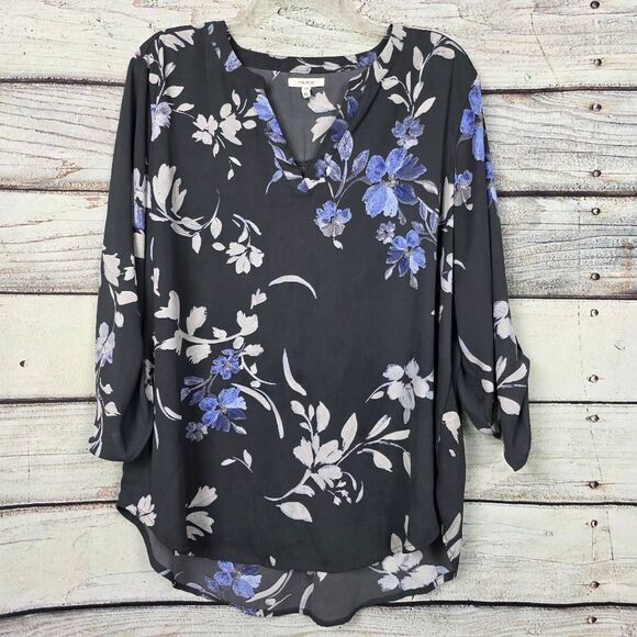 Maurices XL Black Blue Floral High Low Blouse - Picture 1 of 7